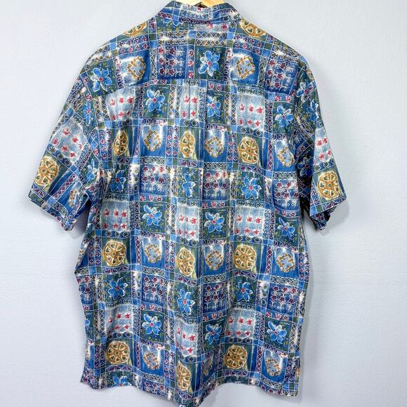 Vintage Tori Richard Hawaiian Print Button‎ Up Shirt Size XL Blue Floral Batik - Picture 7 of 10